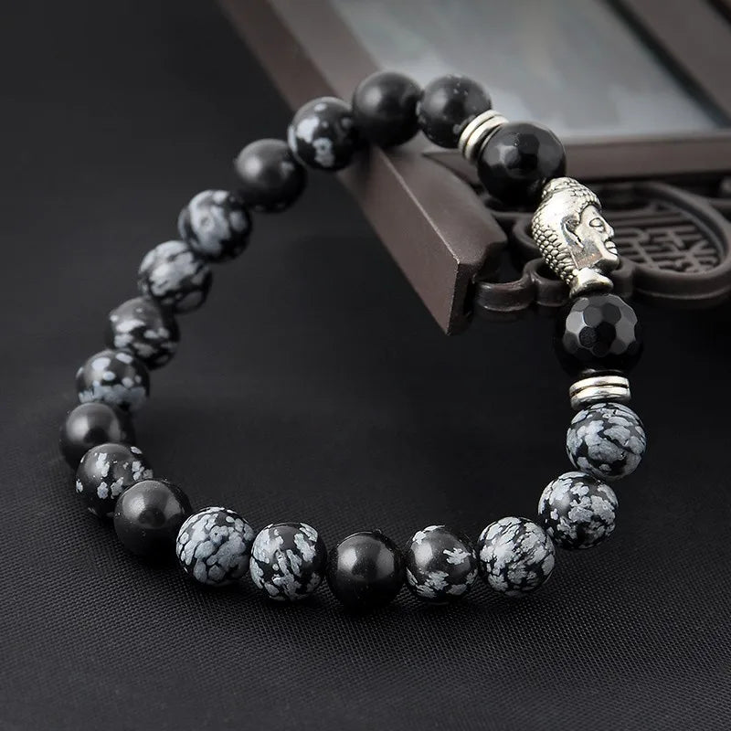 Buddha Head Agate Bracelet - Natural Stone Buddhist Jewelry for Meditation & Peace | Buddhive
