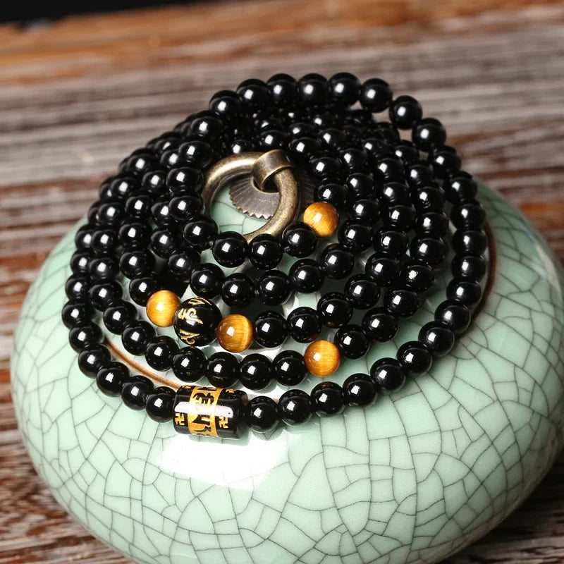 Mala Necklace Onyx 108 Beads - Natural Stone Buddhist Prayer Beads for Meditation | Buddhive