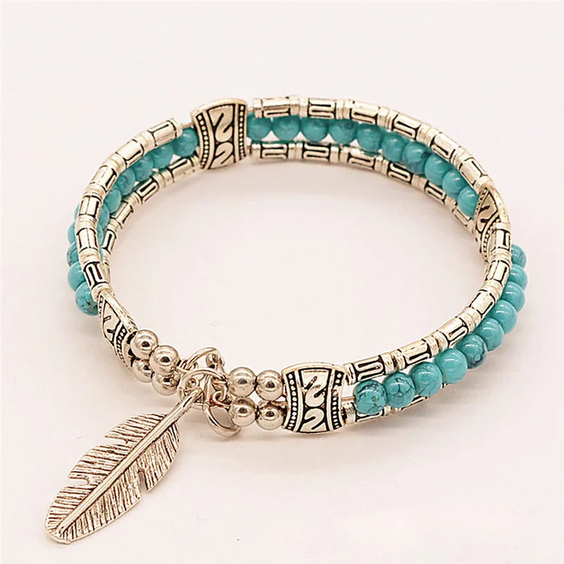 Tibetan Vintage Bracelet Women's Metal Feather Charm Buddhist Prayer Beads | Buddhive