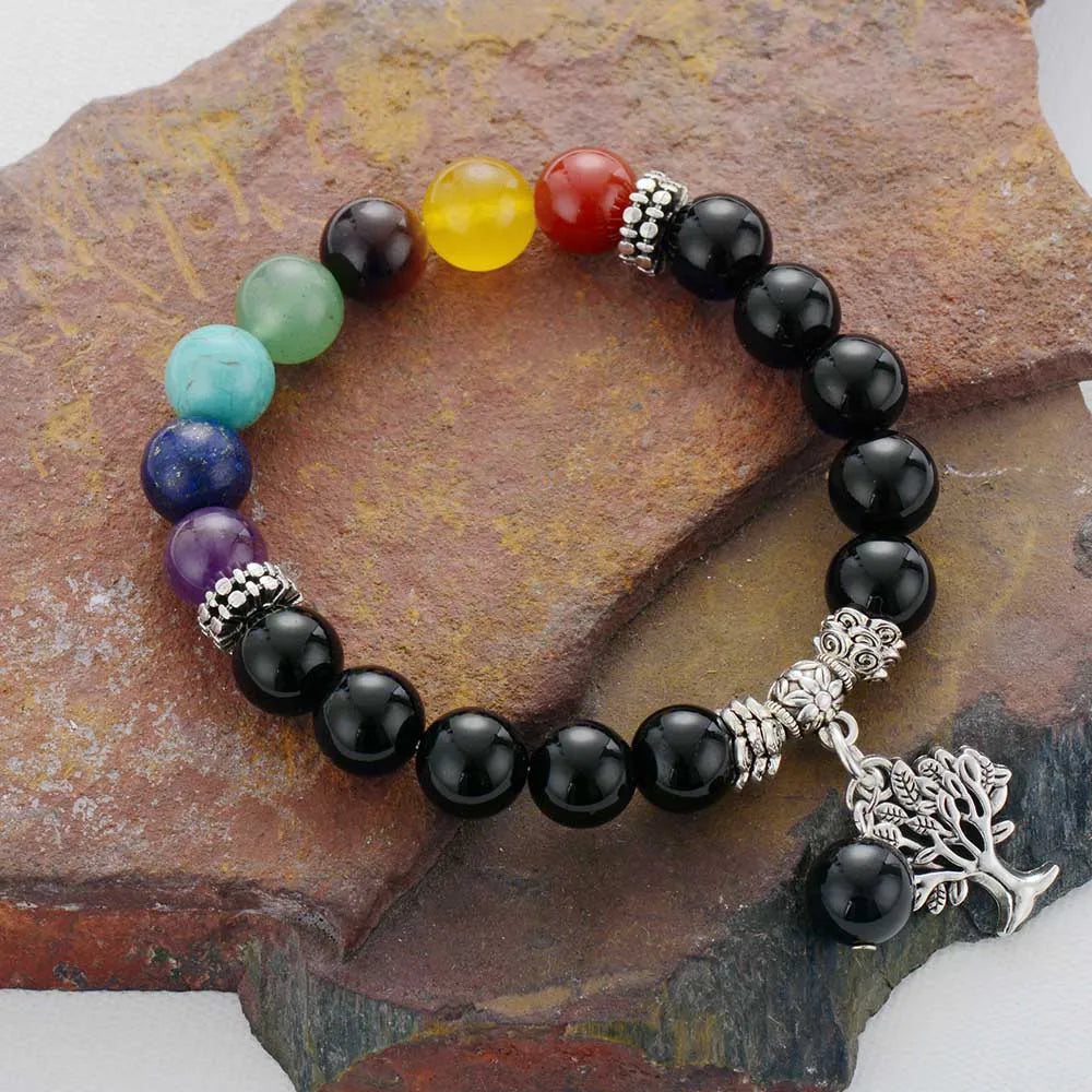 7 Chakra Bracelet with Tree of Life | Natural Stone Beaded Energy Healing Jewelry | Buddhive