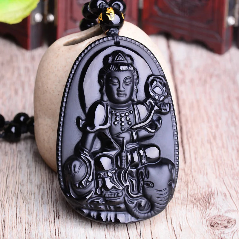 Obsidian Buddha Pendant Necklace - Natural Black Stone Buddhist Jewelry | Buddhive