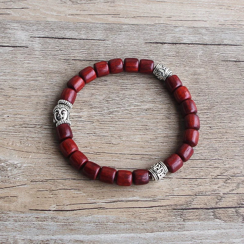 Buddha Bracelet Wooden Cylindrical Beads - Adjustable Zen Buddhist Wrist Mala | Buddhive