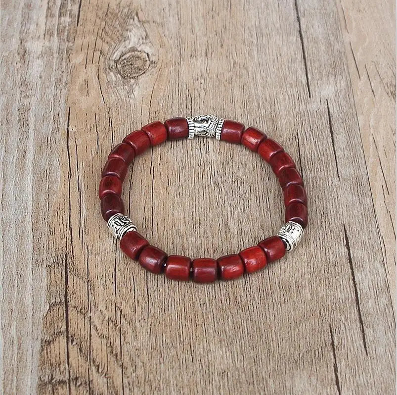 Buddha Bracelet Wooden Cylindrical Beads - Adjustable Zen Buddhist Wrist Mala | Buddhive