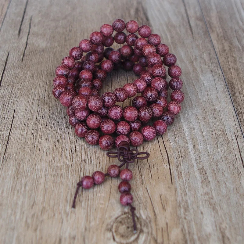 Tibetan Mala Necklace 108 Beads Amaranth Wood - Meditation Prayer Beads | Buddhive