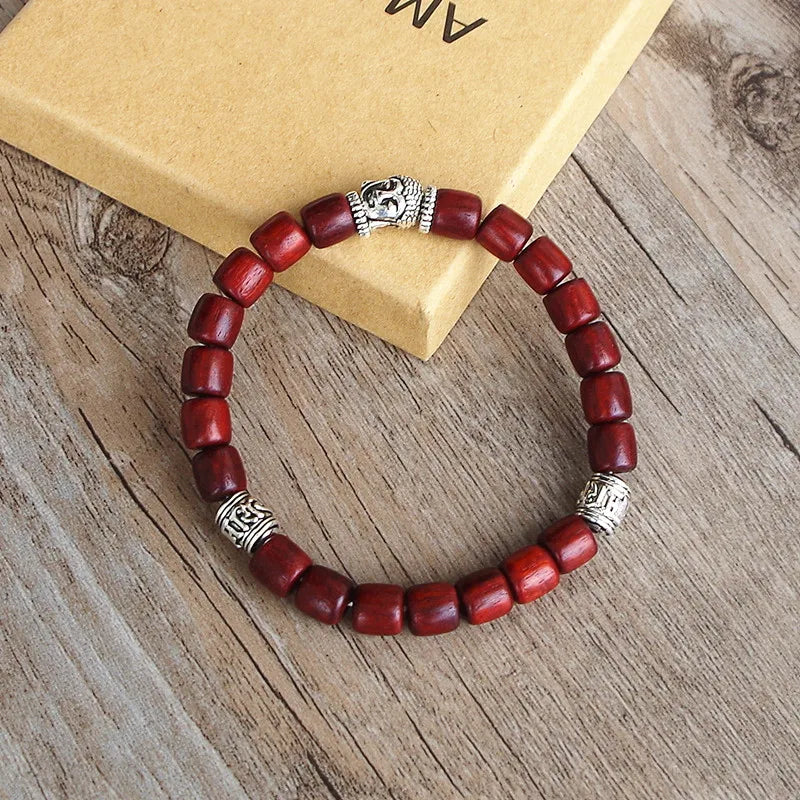 Buddha Bracelet Wooden Cylindrical Beads - Adjustable Zen Buddhist Wrist Mala | Buddhive