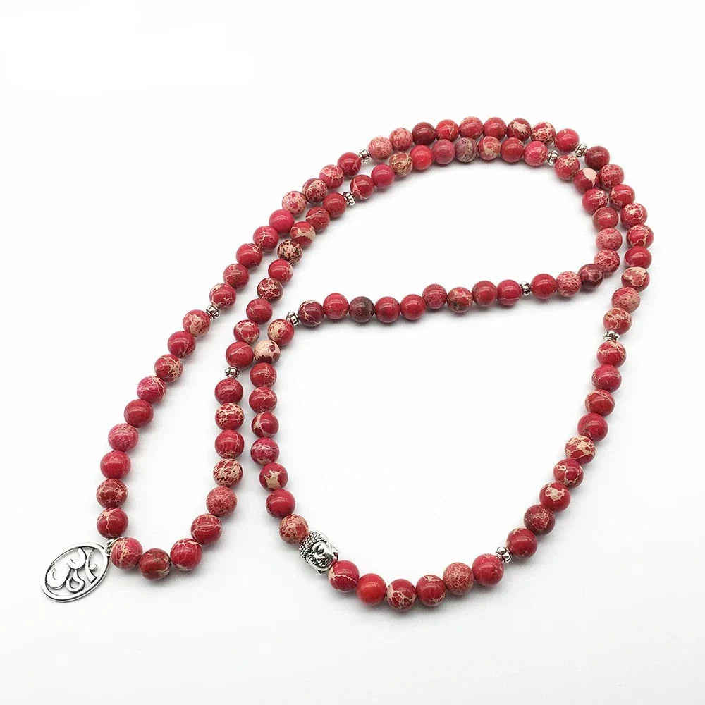 Mala Beads Red Regalite Stone 108 Beads Tibetan Prayer Necklace | Buddhive