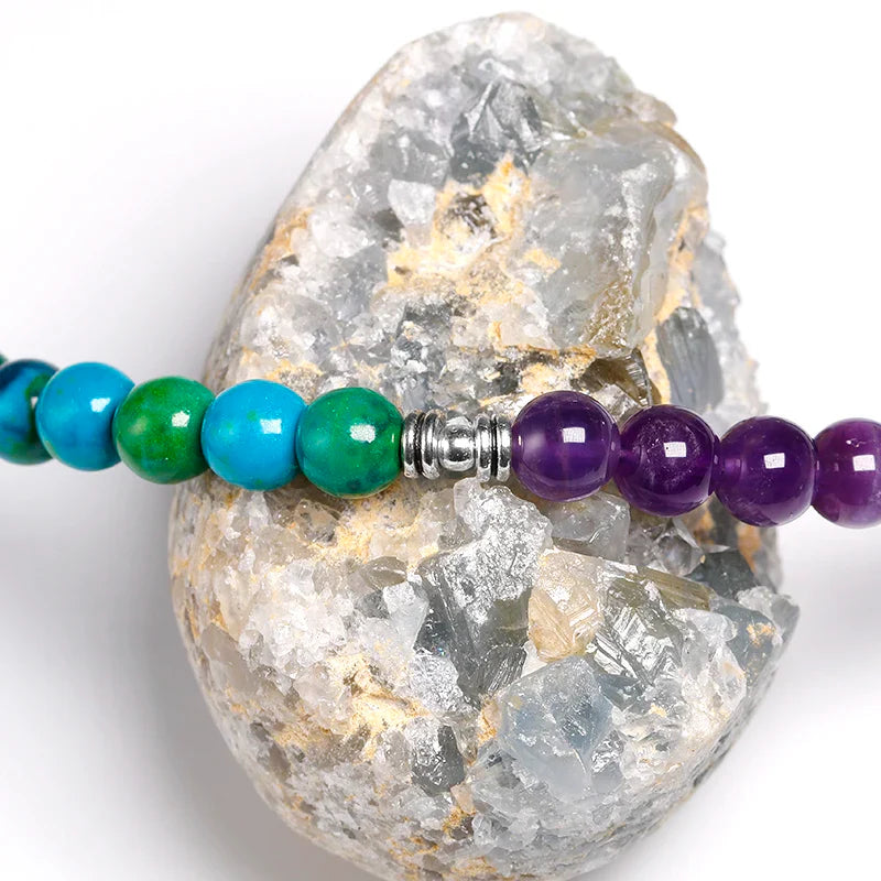 Mala Necklace Chrysocolla Amethyst 108 Beads - Tibetan Prayer Beads for Meditation | Buddhive