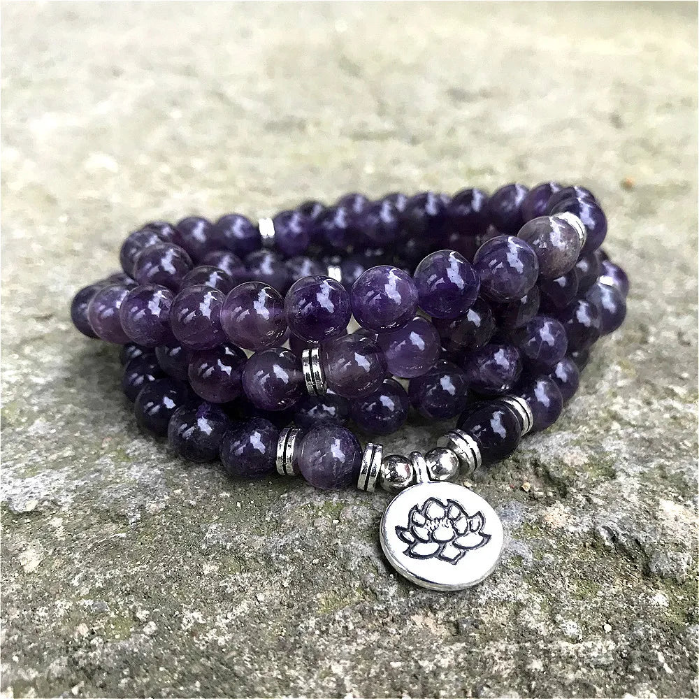 Mala Beads 108 Amethyst Stone - Tibetan Prayer Necklace for Meditation & Mantra | Buddhive