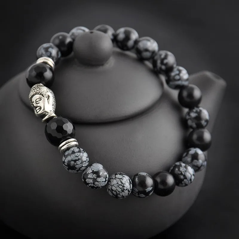 Buddha Head Agate Bracelet - Natural Stone Buddhist Jewelry for Meditation & Peace | Buddhive