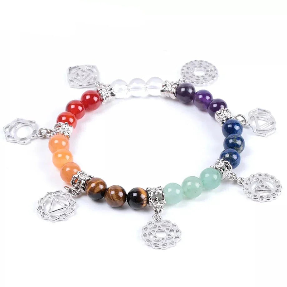 7 Chakra Bracelet with Copper Charm - Natural Stone Healing Balance Energy | Buddhive