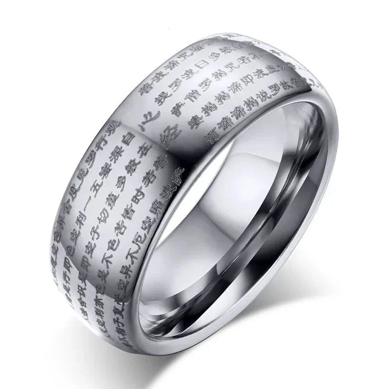 Gold Buddhist Ring Tungsten - 8mm Spiritual Wedding Band for Men & Women | Buddhive