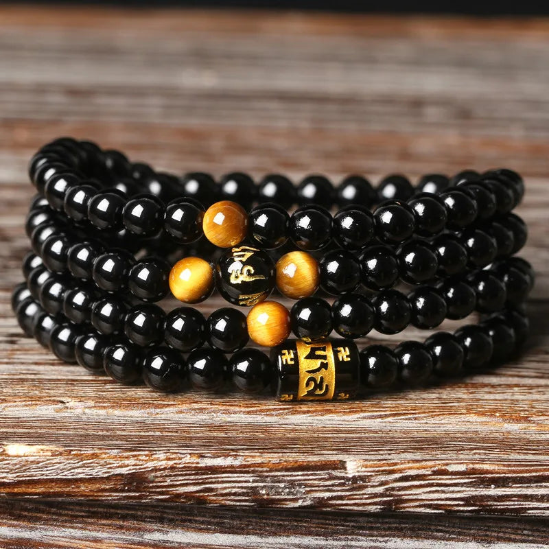 Mala Necklace Onyx 108 Beads - Natural Stone Buddhist Prayer Beads for Meditation | Buddhive