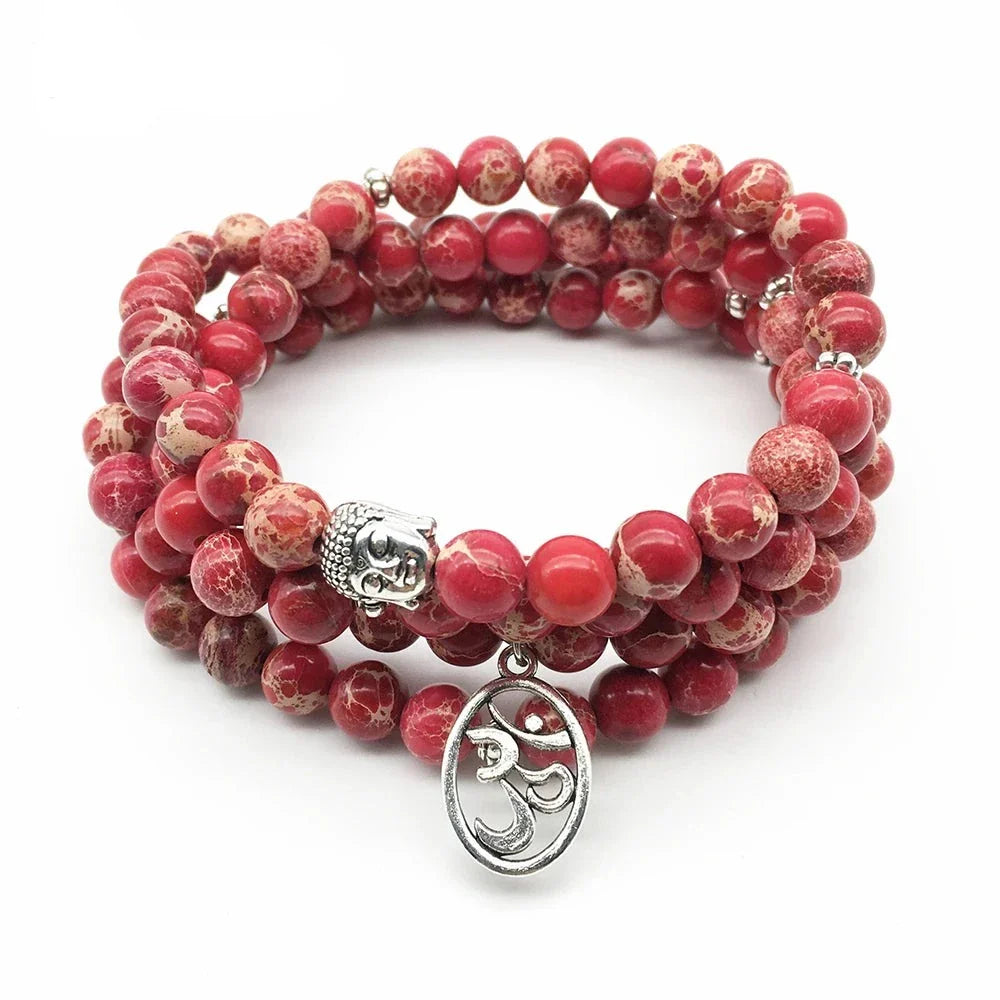Mala Beads Red Regalite Stone 108 Beads Tibetan Prayer Necklace | Buddhive