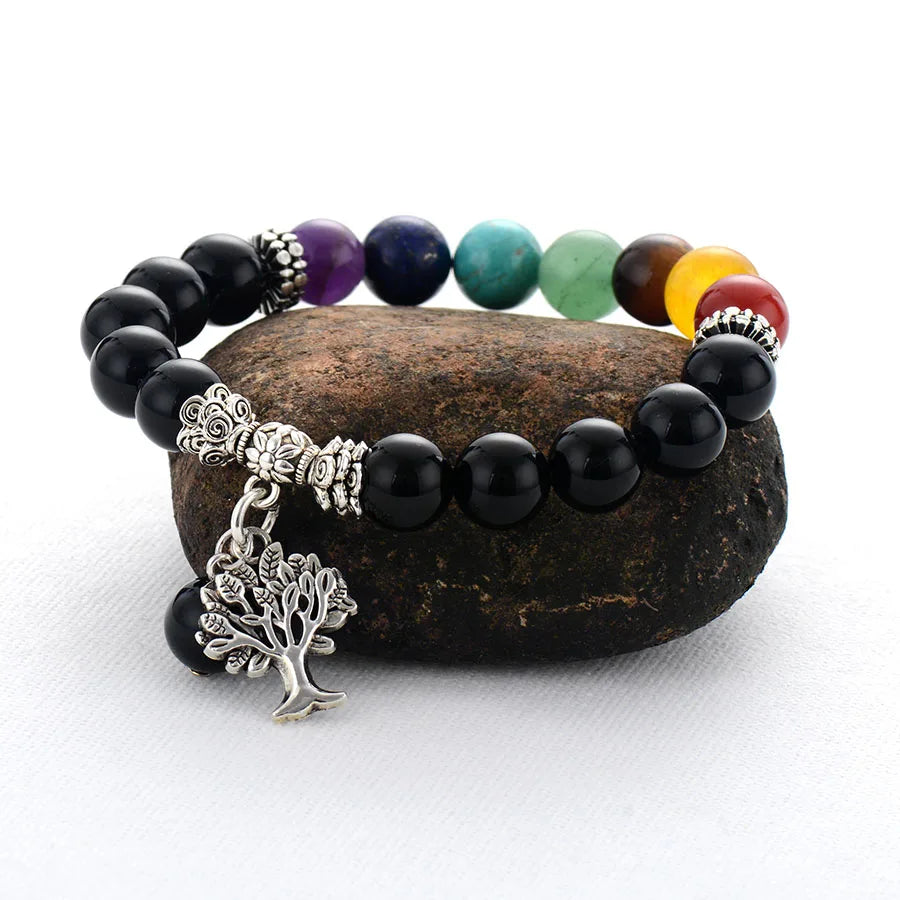 7 Chakra Bracelet with Tree of Life | Natural Stone Beaded Energy Healing Jewelry | Buddhive