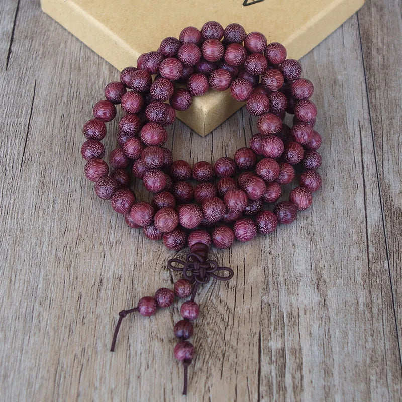 Tibetan Mala Necklace 108 Beads Amaranth Wood - Meditation Prayer Beads | Buddhive
