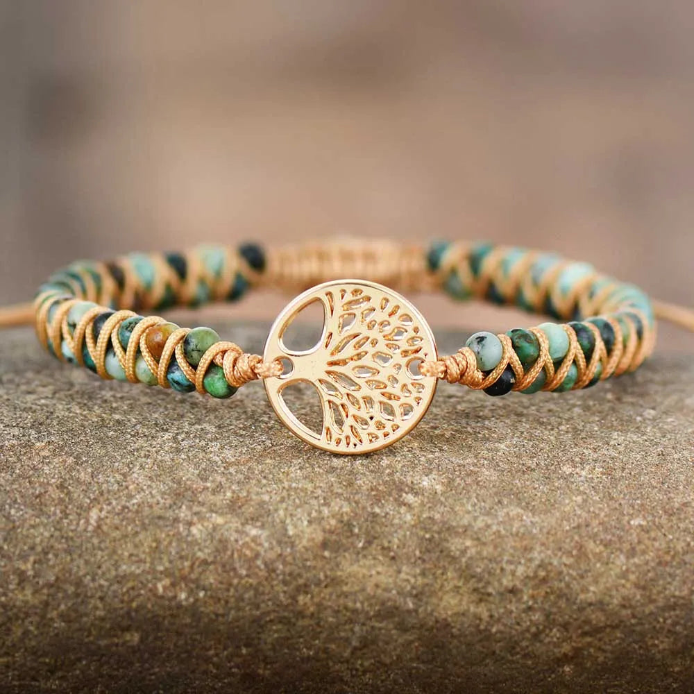 Tree of Life Bracelet African Jasper - Braided Gemstone Bracelet with Natural Stone | Buddhive