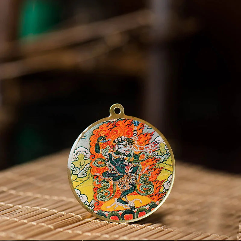 Tibetan Lion Thangka Amulet Necklace - Copper Protection Pendant | Buddhive