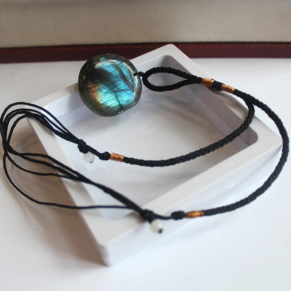 Labradorite Necklace Round Stone Pendant - Natural Gemstone Buddhist Jewelry | Buddhive