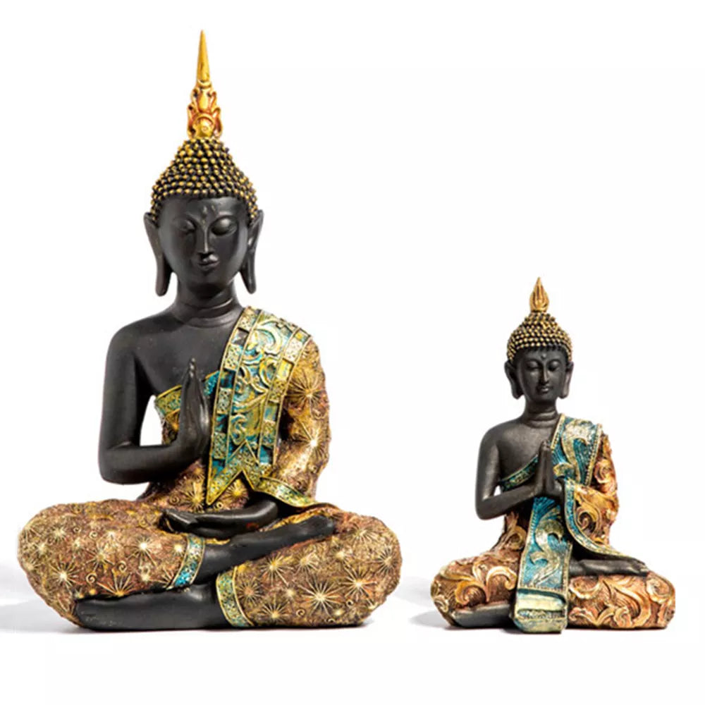 Thai Buddha Statue - Hand-Painted Black & Gold Resin - Traditional Thailand Style | Buddhive