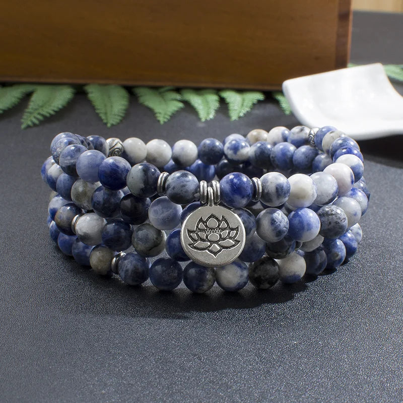 Mala Bracelet Tibetan Stone Lotus Flower - Natural Gemstone Prayer Beads | Buddhive