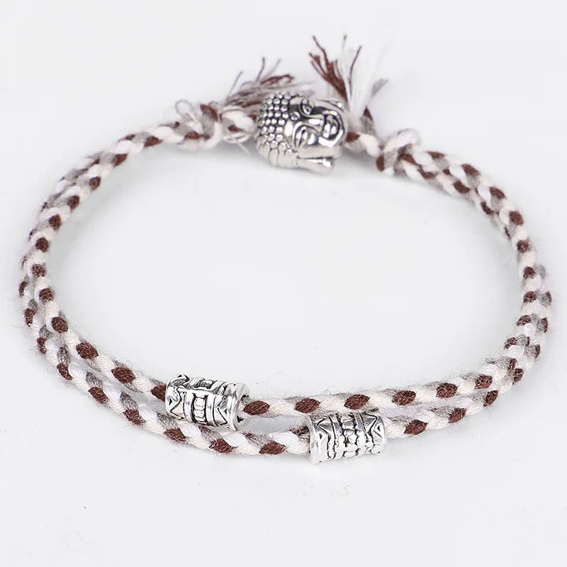 Buddha Head Bracelet Woven Cotton | Adjustable Buddhist Meditation Bracelet | Buddhive