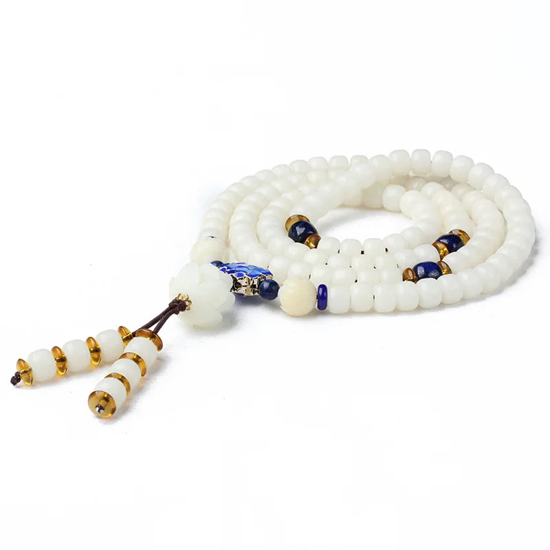 Tibetan Mala Beads White Stone 108 Prayer Beads - Meditation & Mantra Practice | Buddhive