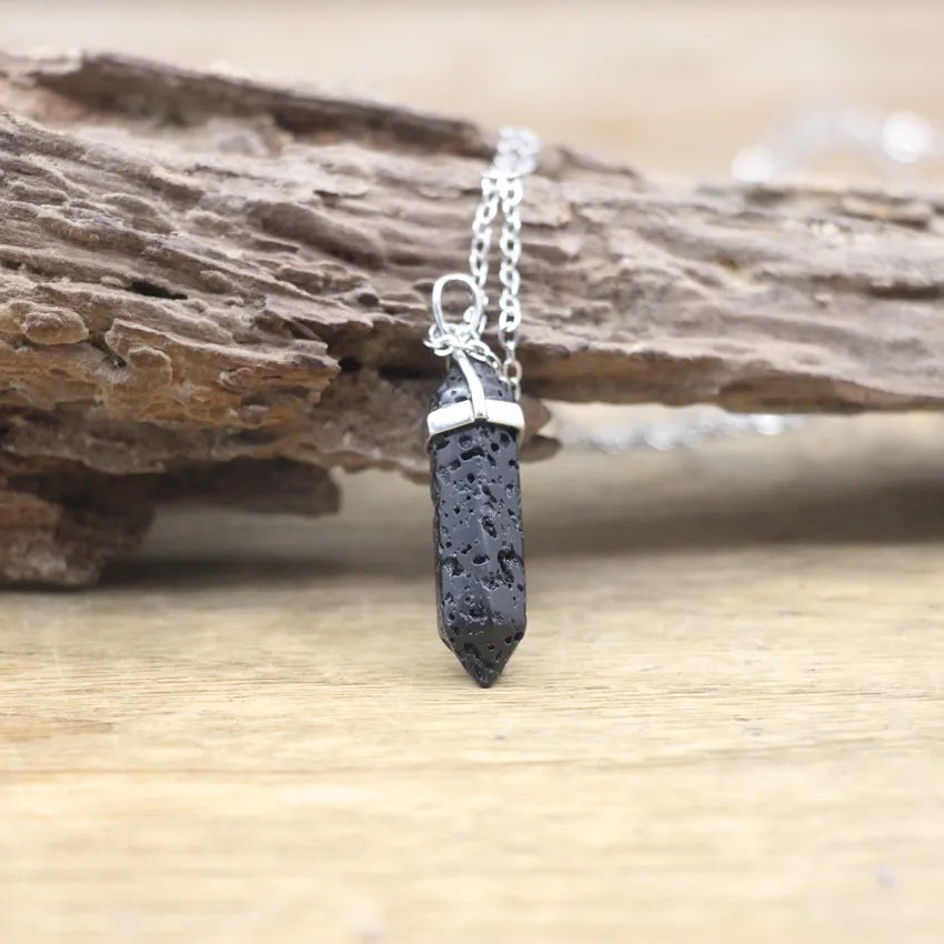 Hexagonal Stone Necklace - Natural Gemstone Pendant - Tiger's Eye & Obsidian | Buddhive