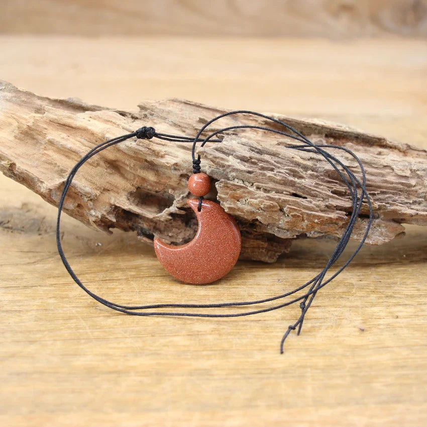 Crescent Moon Gemstone Necklace Natural Stone Half Moon Pendant | Buddhive