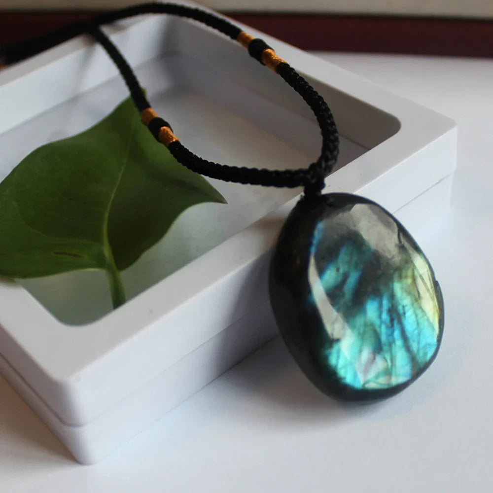 Labradorite Necklace Round Stone Pendant - Natural Gemstone Buddhist Jewelry | Buddhive