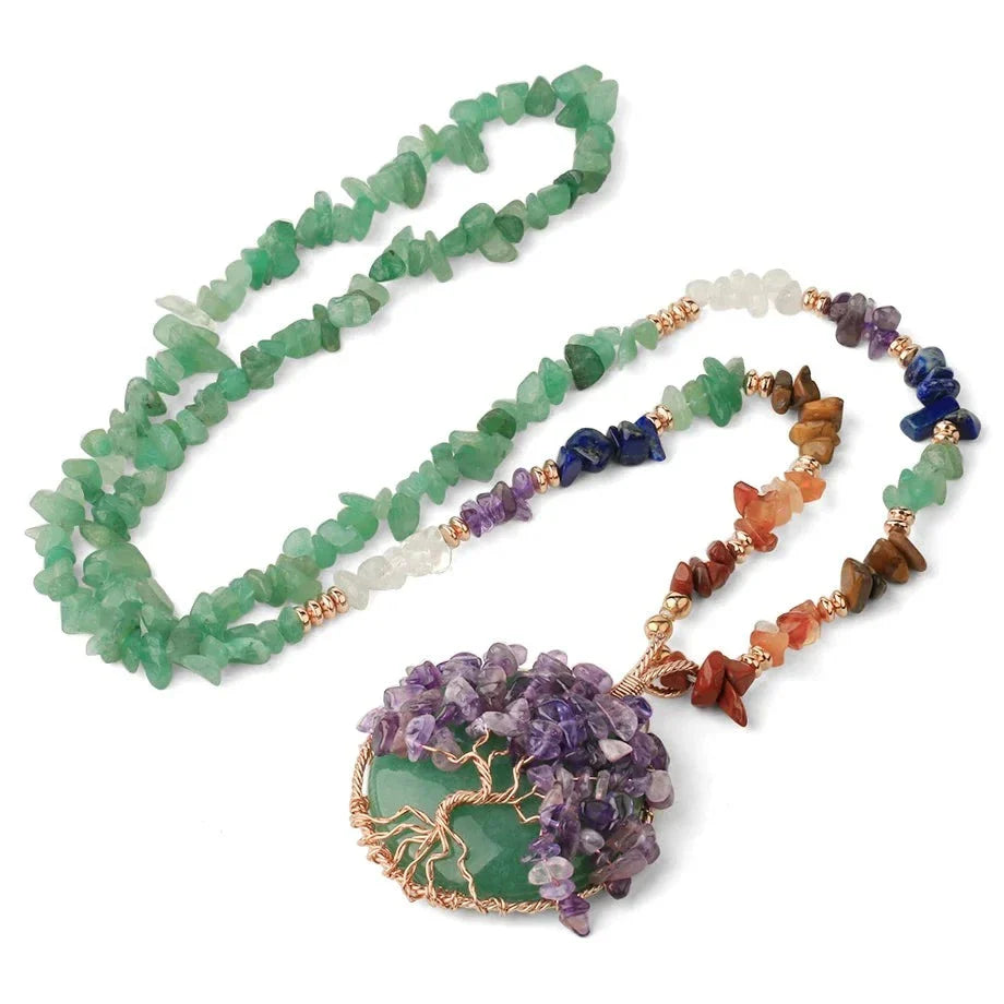Tree of Life Necklace Multicolor Gemstone Copper Pendant | Buddhist Jewelry | Buddhive