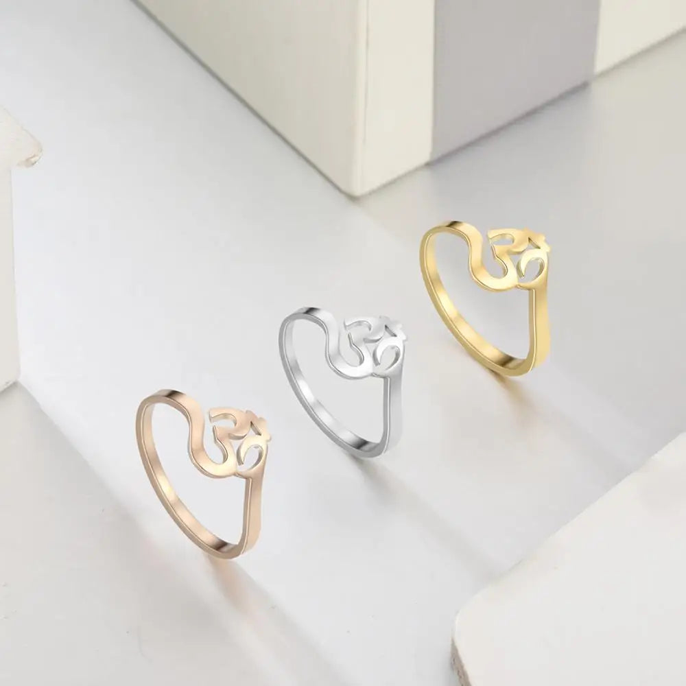 Om Ring Gold Stainless Steel Buddhist Jewelry - Meditation & Spiritual Wear | Buddhive