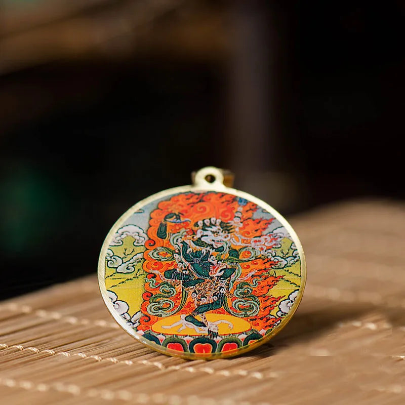 Tibetan Lion Thangka Amulet Necklace - Copper Protection Pendant | Buddhive