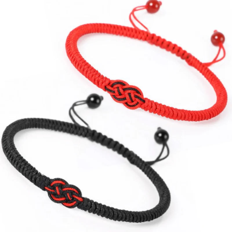 Tibetan Buddhist Braided Rope Bracelet - Handmade Cotton Cord - Red & Black | Buddhive
