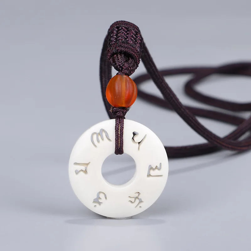 Tibetan Pendant Necklace Natural Stone Ivory Color Buddhist Jewelry | Buddhive