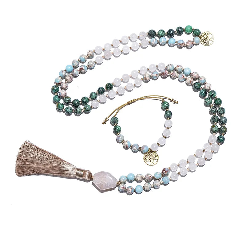 African Jade Necklace & Bracelet Set - Natural Stone Buddhist Jewelry | Buddhive