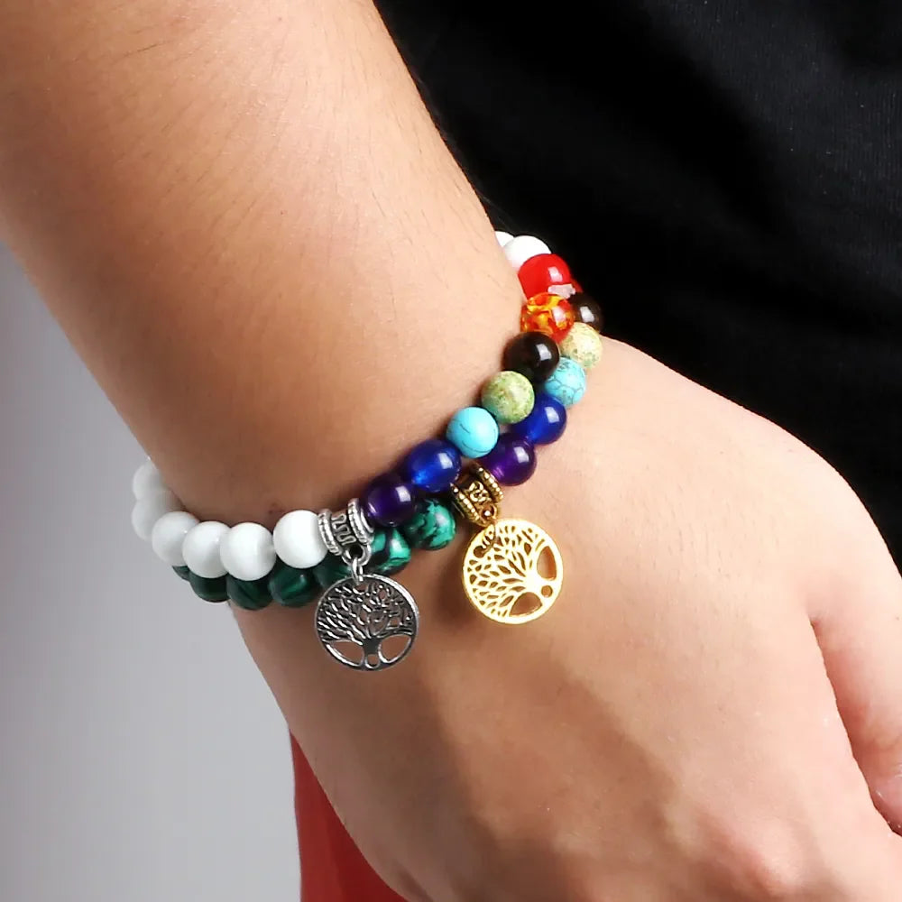 7 Chakra Bracelet Tree of Life Charm Natural Stone - Healing Energy & Balance | Buddhive