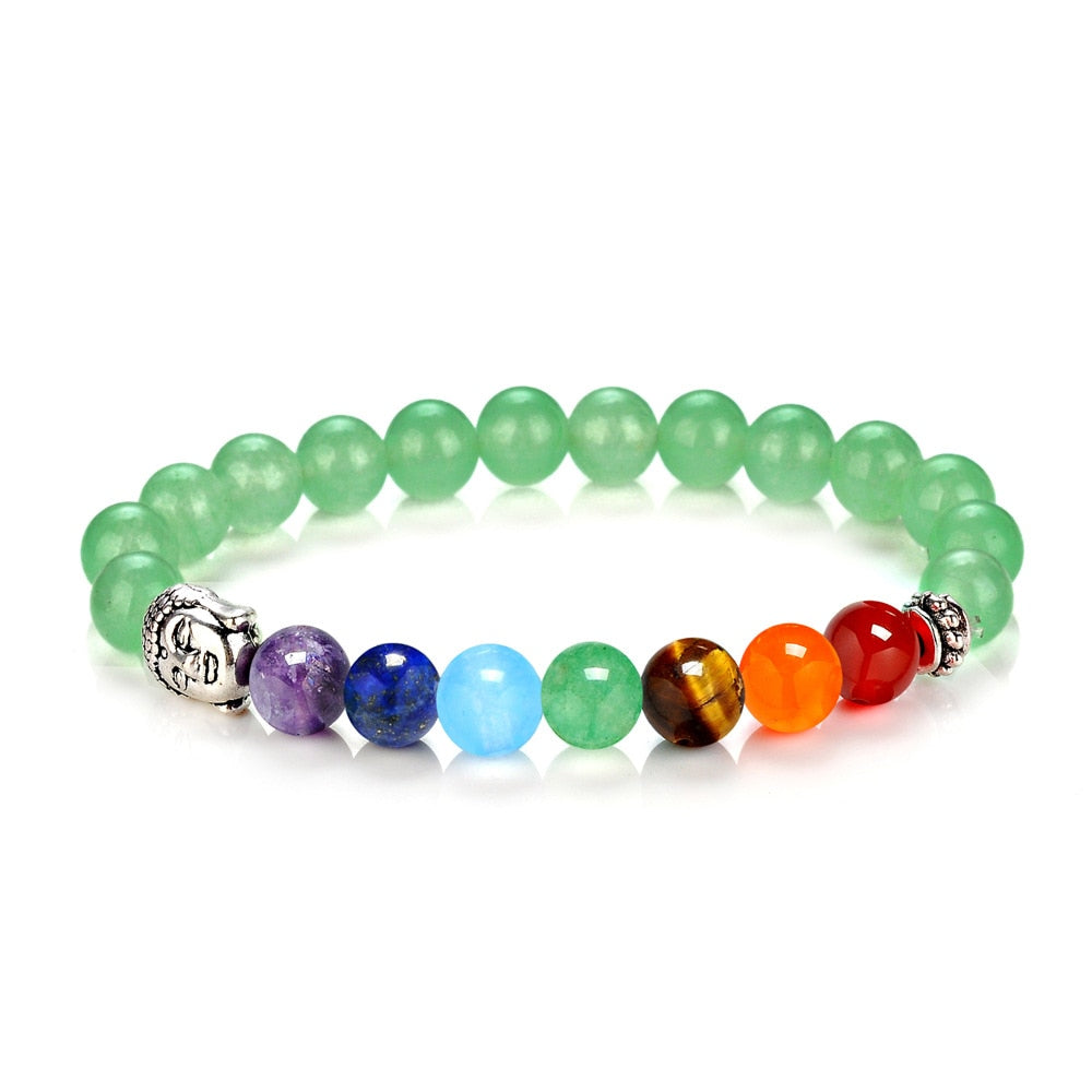 Buddha Bracelet Multicolor Natural Stones - Tiger Eye & Chakra Gemstones - 7.5 inch | Buddhive