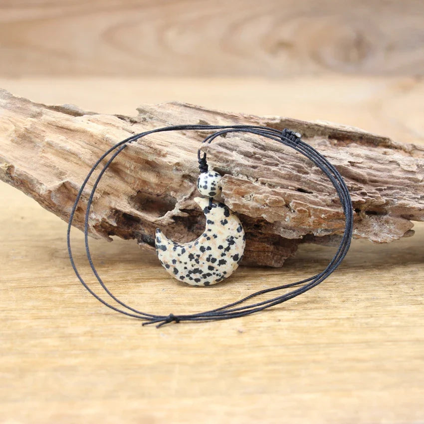 Crescent Moon Gemstone Necklace Natural Stone Half Moon Pendant | Buddhive