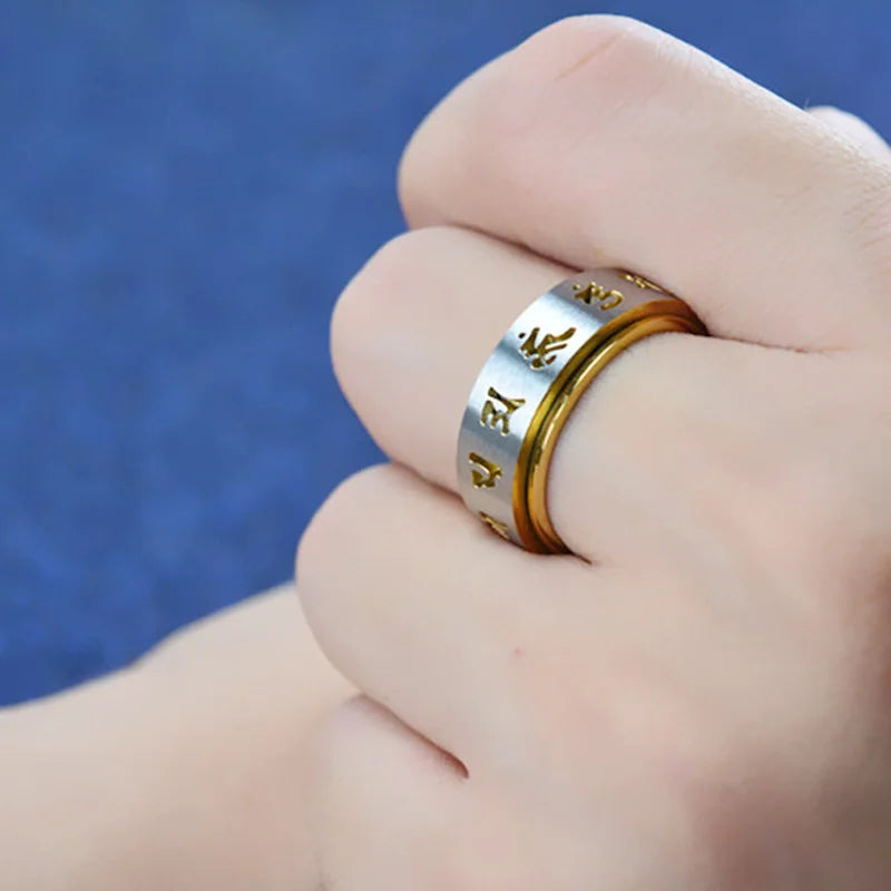 Buddhist Mantra Ring Titanium - 8mm Spinning Band for Men - Lead-Free Meditation Jewelry | Buddhive