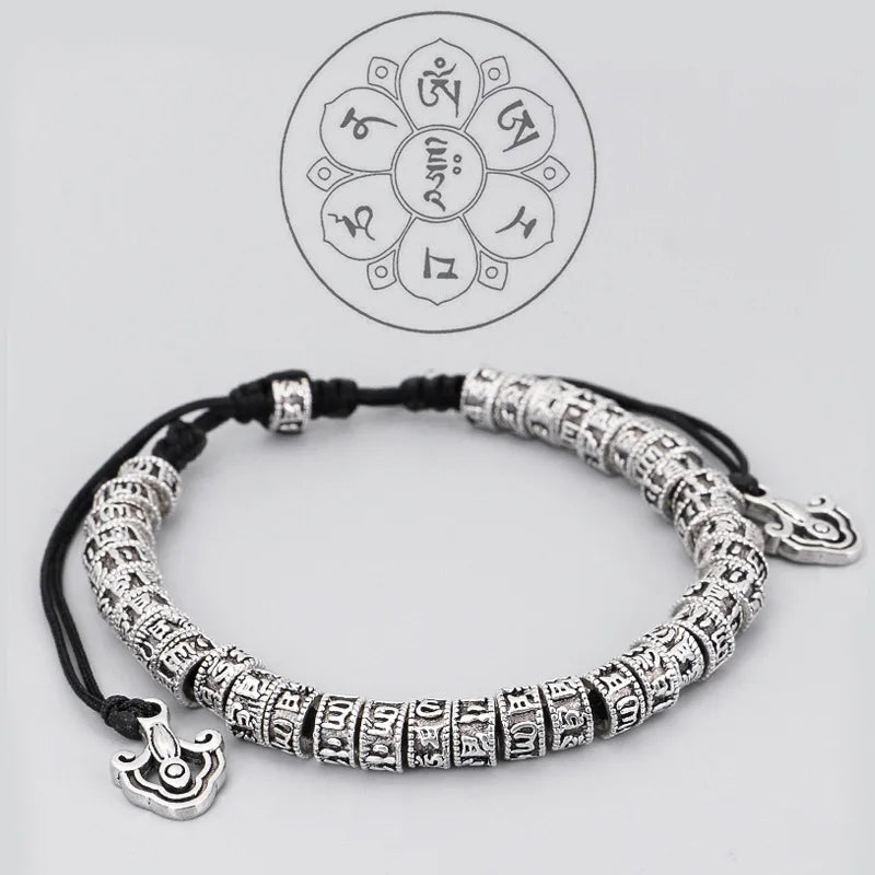 Tibetan White Copper Om Bracelet - Adjustable Buddhist Meditation Bracelet | Buddhive