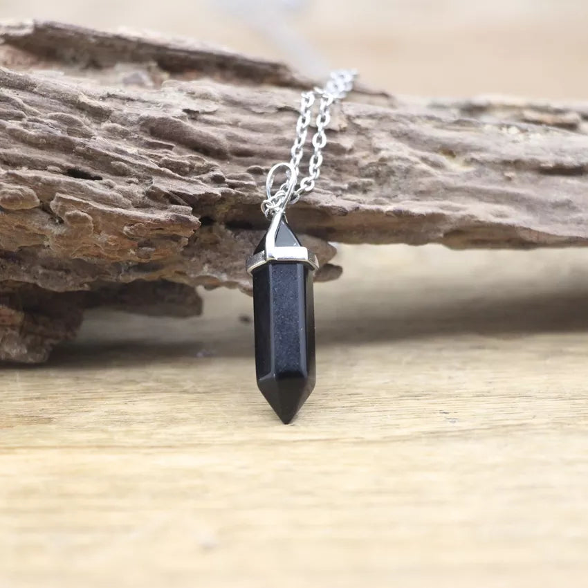 Hexagonal Stone Necklace - Natural Gemstone Pendant - Tiger's Eye & Obsidian | Buddhive