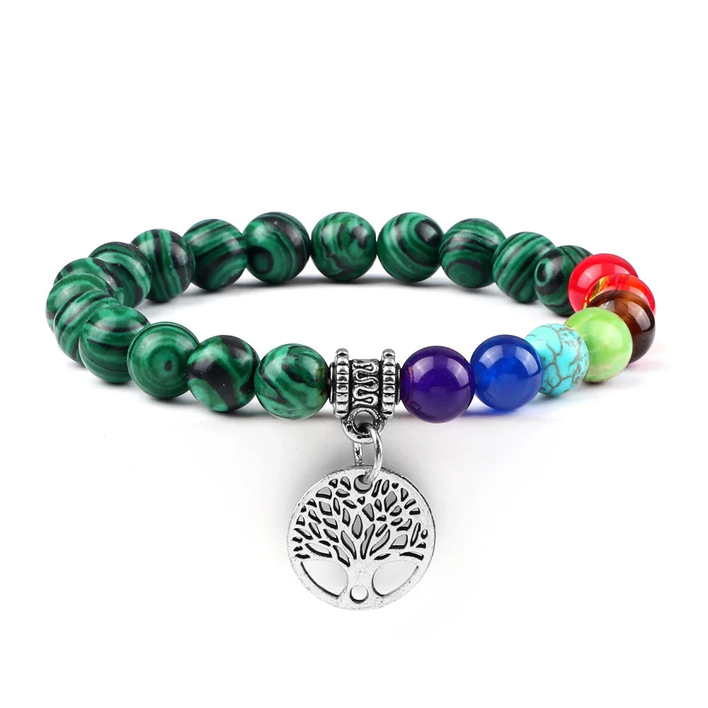7 Chakra Bracelet Tree of Life Charm Natural Stone - Healing Energy & Balance | Buddhive