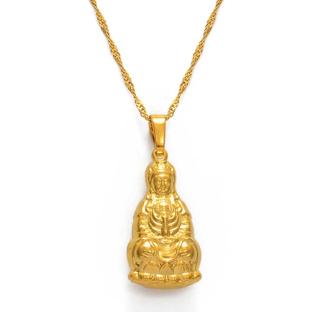 Gold Plated Buddha Pendant Necklace - Chain Included - Buddhist Jewelry Protection Amulet | Buddhive
