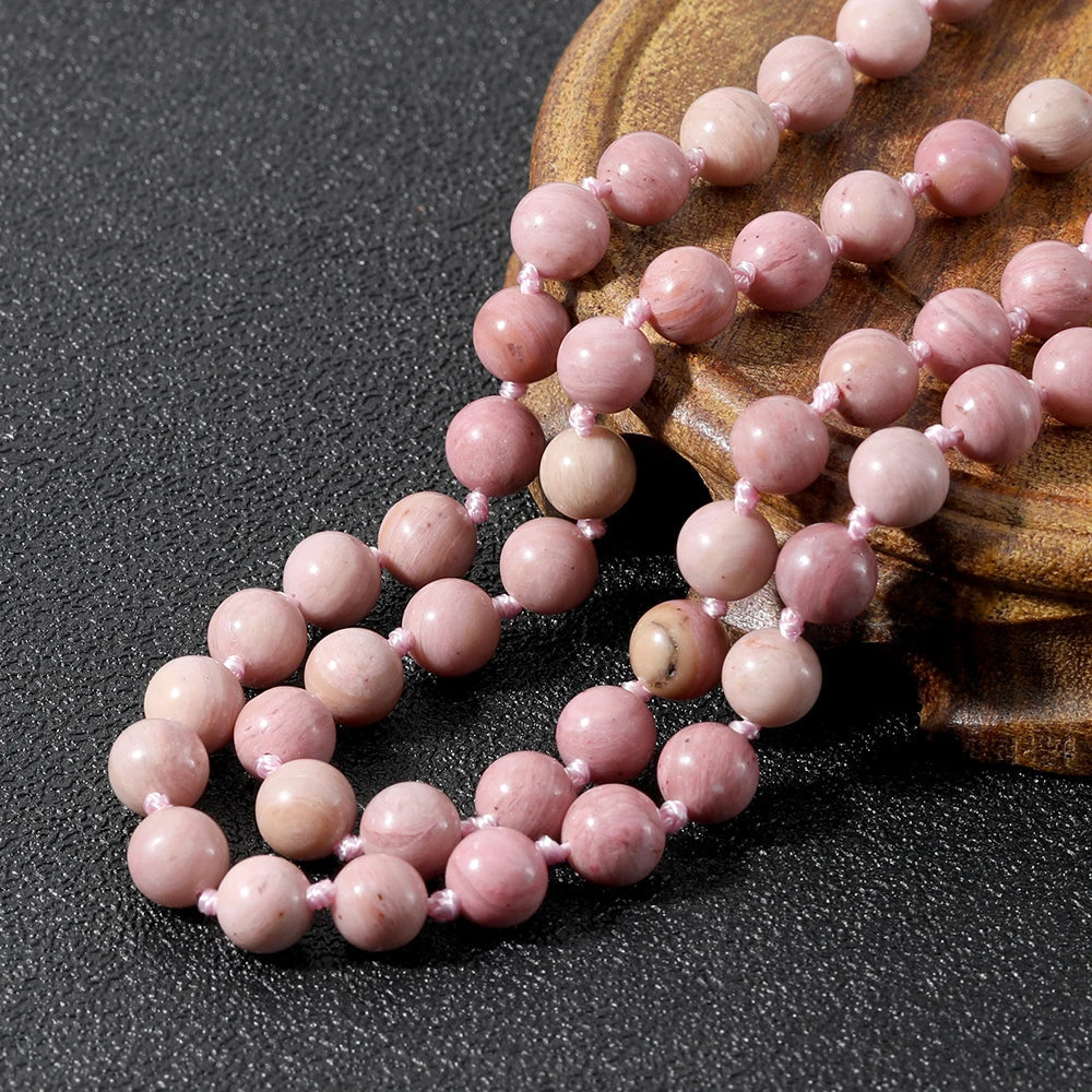 Rhodonite Mala Beads 108 - Tibetan Prayer Necklace for Meditation & Emotional Healing | Buddhive