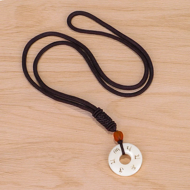 Tibetan Pendant Necklace Natural Stone Ivory Color Buddhist Jewelry | Buddhive