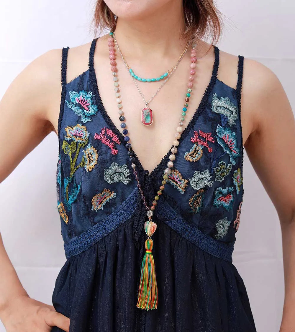Mala Beads 108 Tibetan Multi-Stone Natural Gemstone Prayer Necklace for Meditation | Buddhive