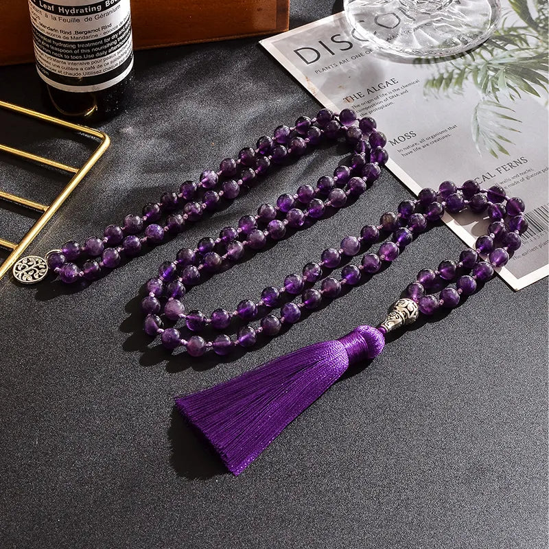Tibetan Mala Beads Amethyst Necklace 108 - Authentic Prayer Beads for Meditation | Buddhive