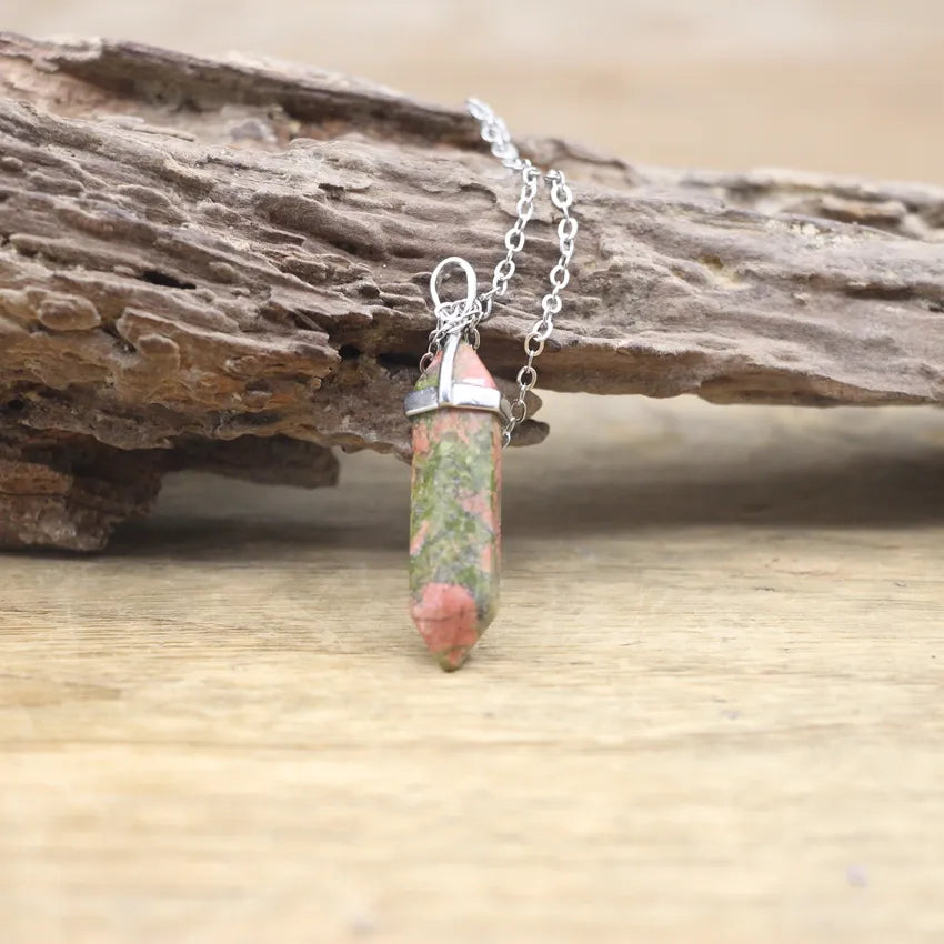 Hexagonal Stone Necklace - Natural Gemstone Pendant - Tiger's Eye & Obsidian | Buddhive