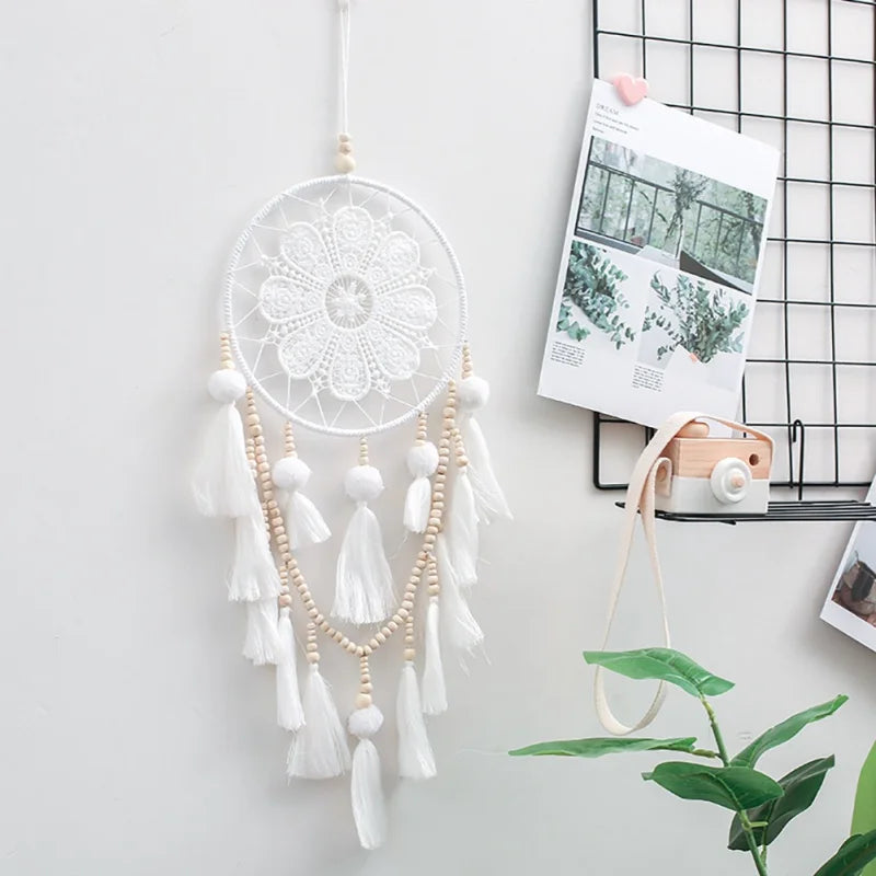 White Dreamcatcher Boho - Plant Fiber Handwoven - Bedroom Decor & Peaceful Sleep | Buddhive