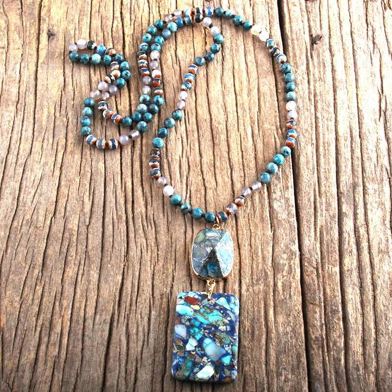 Green Crystal Necklace Rectangular Gemstone Pendant - Natural Stone Buddhist Jewelry | Buddhive